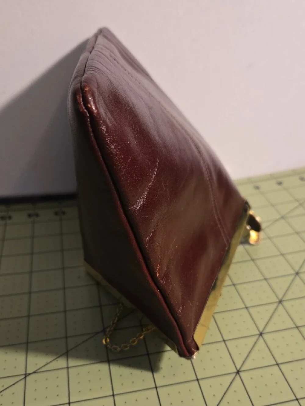 Vintage Etra Burgundy Leather Pop Open Clutch with Gold Chain